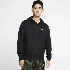 NIKE - Felpa nera con zip frontale e cappuccio