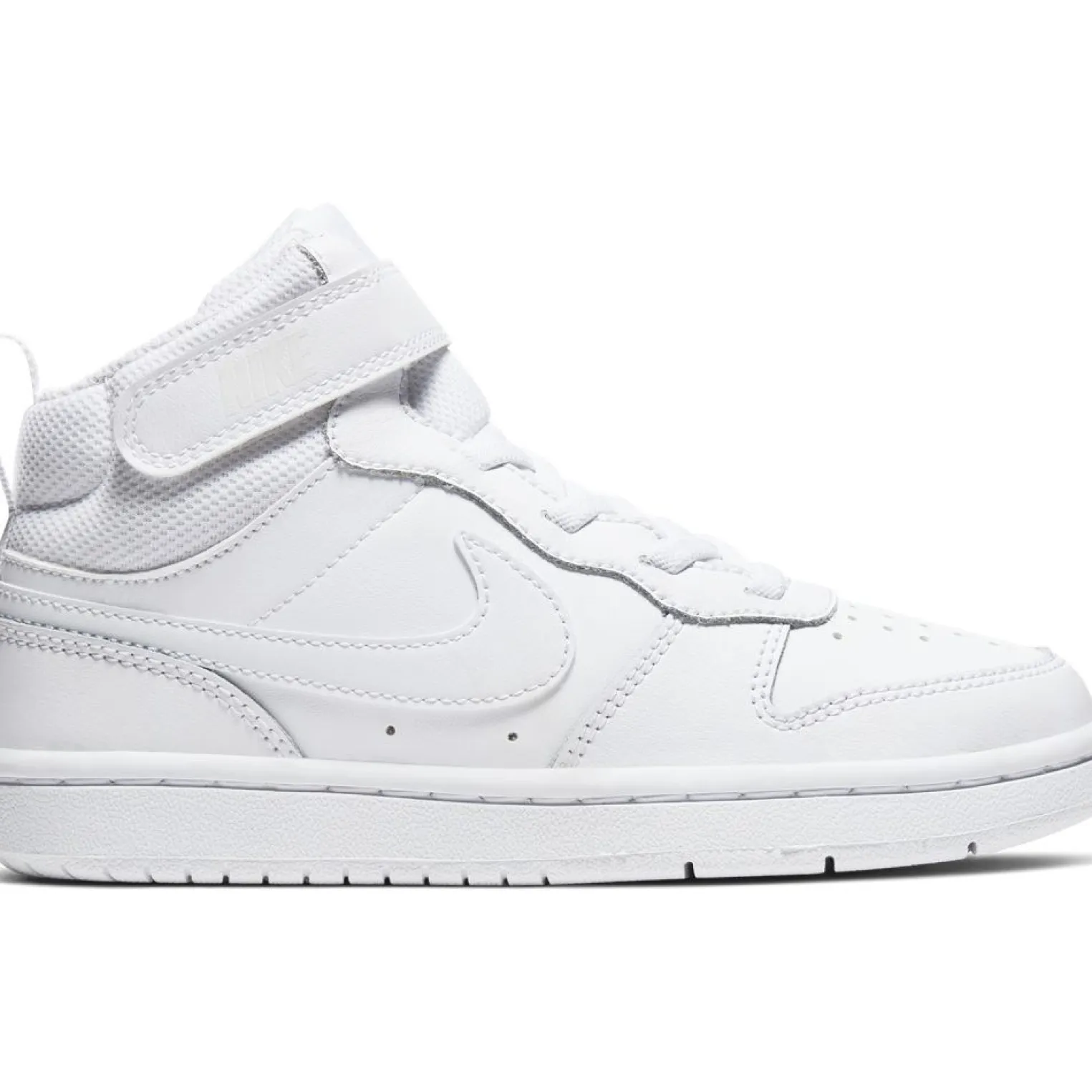 NIKE - Sneaker alta da bambino bianca in VERA PELLE con strappo, numerata 28/35 - COURT BOROUGH MID 2 PS