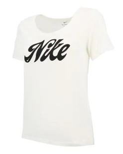 NIKE - T shirt bianca da donna in tessuto traspirante con logo nero