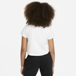 NIKE - T shirt cropped da bambina bianca con logo nero