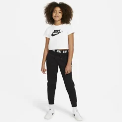 NIKE - T shirt cropped da bambina bianca con logo nero