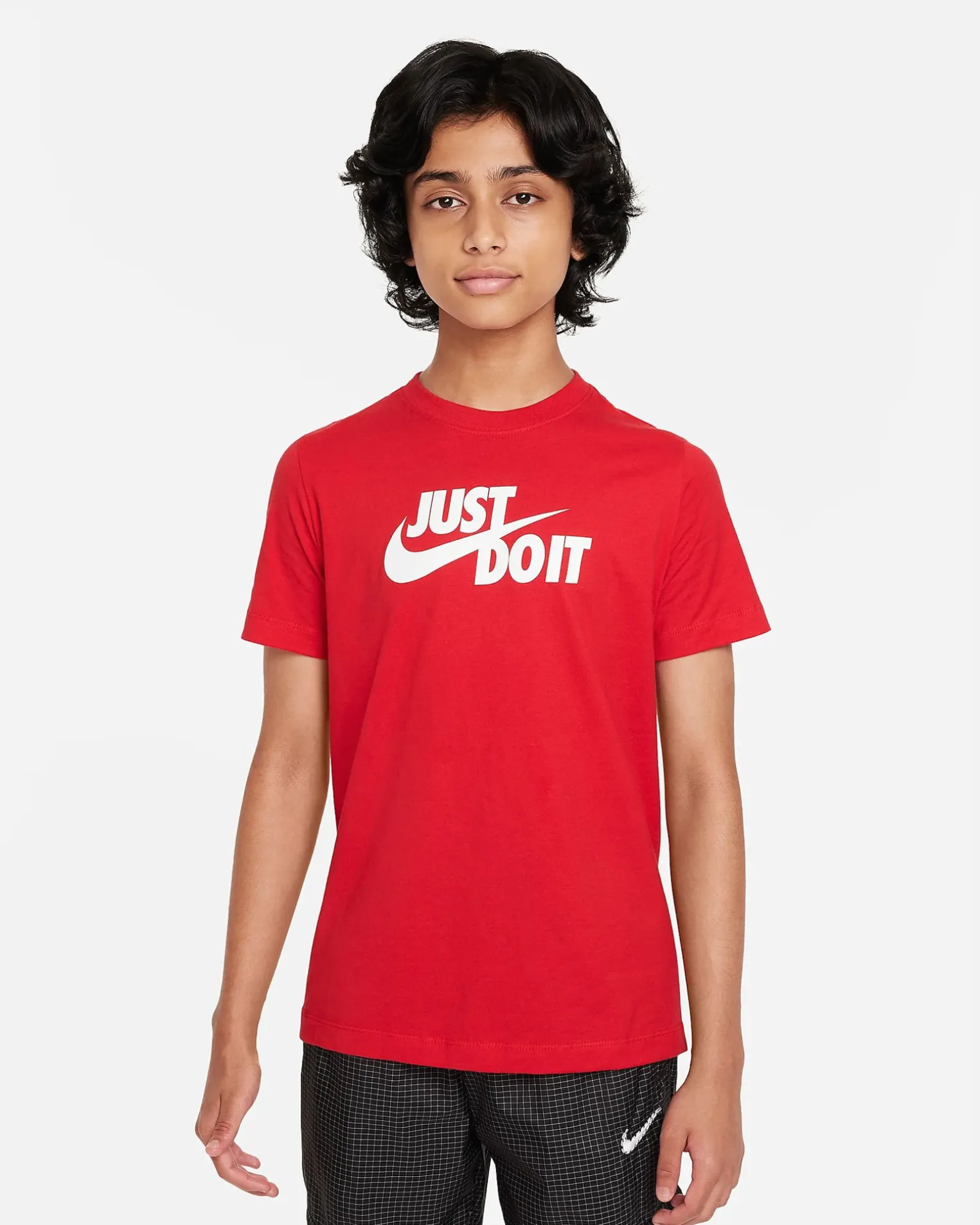 NIKE - T shirt da bambino rossa con logo bianco