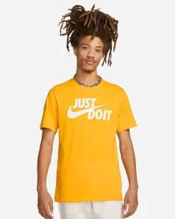 NIKE - T shirt girocollo da uomo gialla con logo bianco