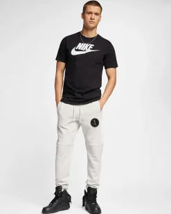 NIKE - T shirt girocollo da uomo nera in cotone con logo bianco