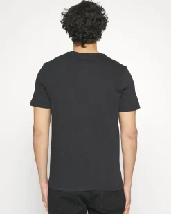 NIKE - T shirt girocollo da uomo nera in cotone con logo giallo