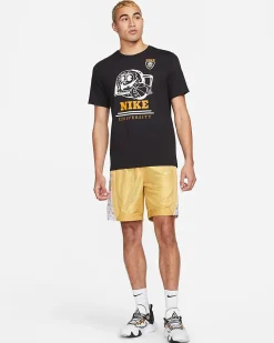 NIKE - T shirt girocollo da uomo nera in cotone con dettagli bianchi e gialli