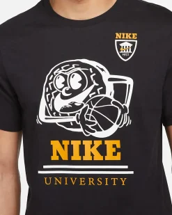 NIKE - T shirt girocollo da uomo nera in cotone con dettagli bianchi e gialli