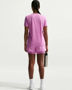 NIKE - T SHIRT GIROCOLLO MAGENTA IN TESSUTO TRASPIRANTE CON LOGO BIANCO  DA DONNA, DX0687/504