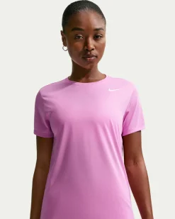NIKE - T SHIRT GIROCOLLO MAGENTA IN TESSUTO TRASPIRANTE CON LOGO BIANCO  DA DONNA, DX0687/504