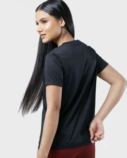 NIKE - T SHIRT GIROCOLLO NERA IN TESSUTO TRASPIRANTE CON LOGO BIANCO DA DONNA, DX0687/010