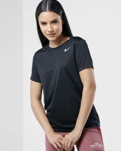 NIKE - T SHIRT GIROCOLLO NERA IN TESSUTO TRASPIRANTE CON LOGO BIANCO  DA DONNA, DX0687/010