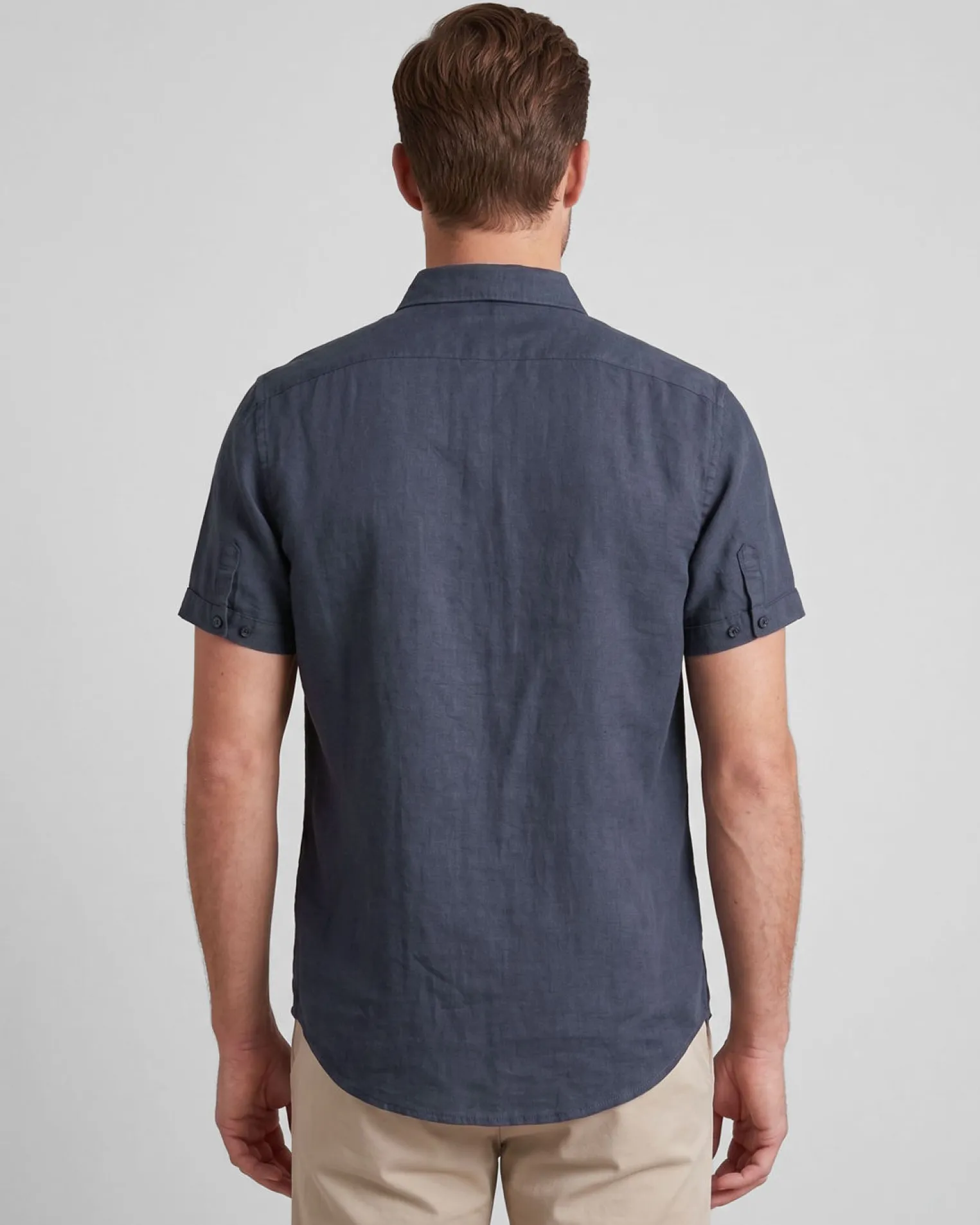 ON SPIRIT - Camica mezza manica collo classico blu lino-viscosa