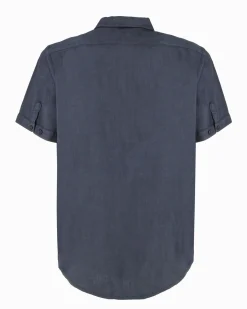 ON SPIRIT - Camica mezza manica collo classico blu lino-viscosa