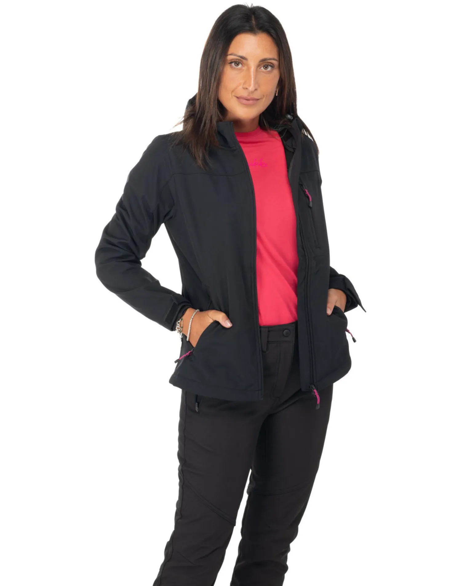 ON SPIRIT - GIACCA DONNA CON CAPPUCCIO SOFTSHELL NERA - CLELIA