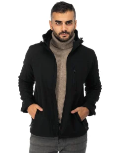 ON SPIRIT - GIACCA NERO IN SOFTSHELL CON CAPPUCCIO DA UOMO AU01953