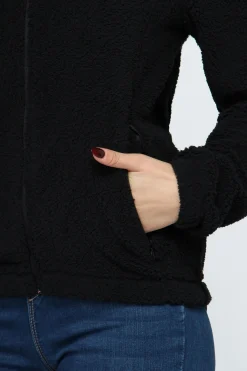 ON SPIRIT - Giacca sherpa da donna nera in pile con zip frontale - AQUILEGIA
