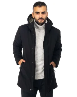 ON SPIRIT - Giubbotto parka da uomo nero in SOFTSHELL idrorepellente antivento e traspirante con cappuccio e zip frontale - ERIC