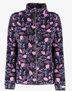 ON SPIRIT - MICROPILE ORSETTO DONNA FULL ZIP NERO A FIORI ROSA E LILLA - OLIVIA