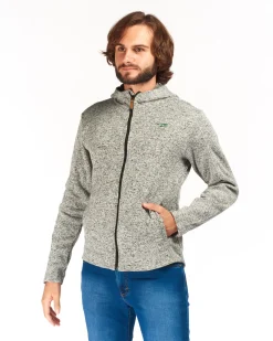 ON SPIRIT - Pile da uomo grigio melange con zip frontale e cappuccio - LUIGI