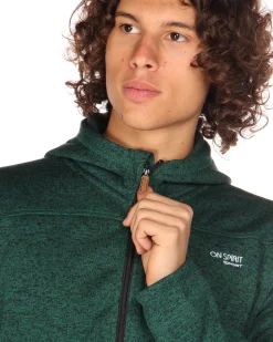ON SPIRIT - Pile da uomo verde melange con zip frontale e cappuccio - LUIGI