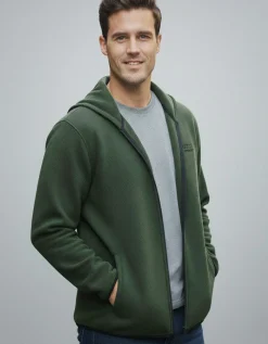 ON SPIRIT - PILE UOMO CON CAPPUCCIO FULL ZIP VERDE MILITARE - ANDREA