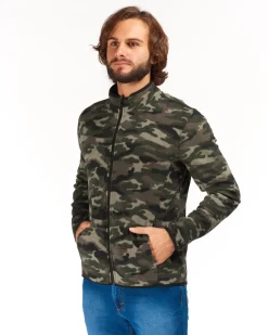 ON SPIRIT - PILE UOMO FULL ZIP FANTASIA MILITARE VERDE ,MARRONE E NERO - ARTURO