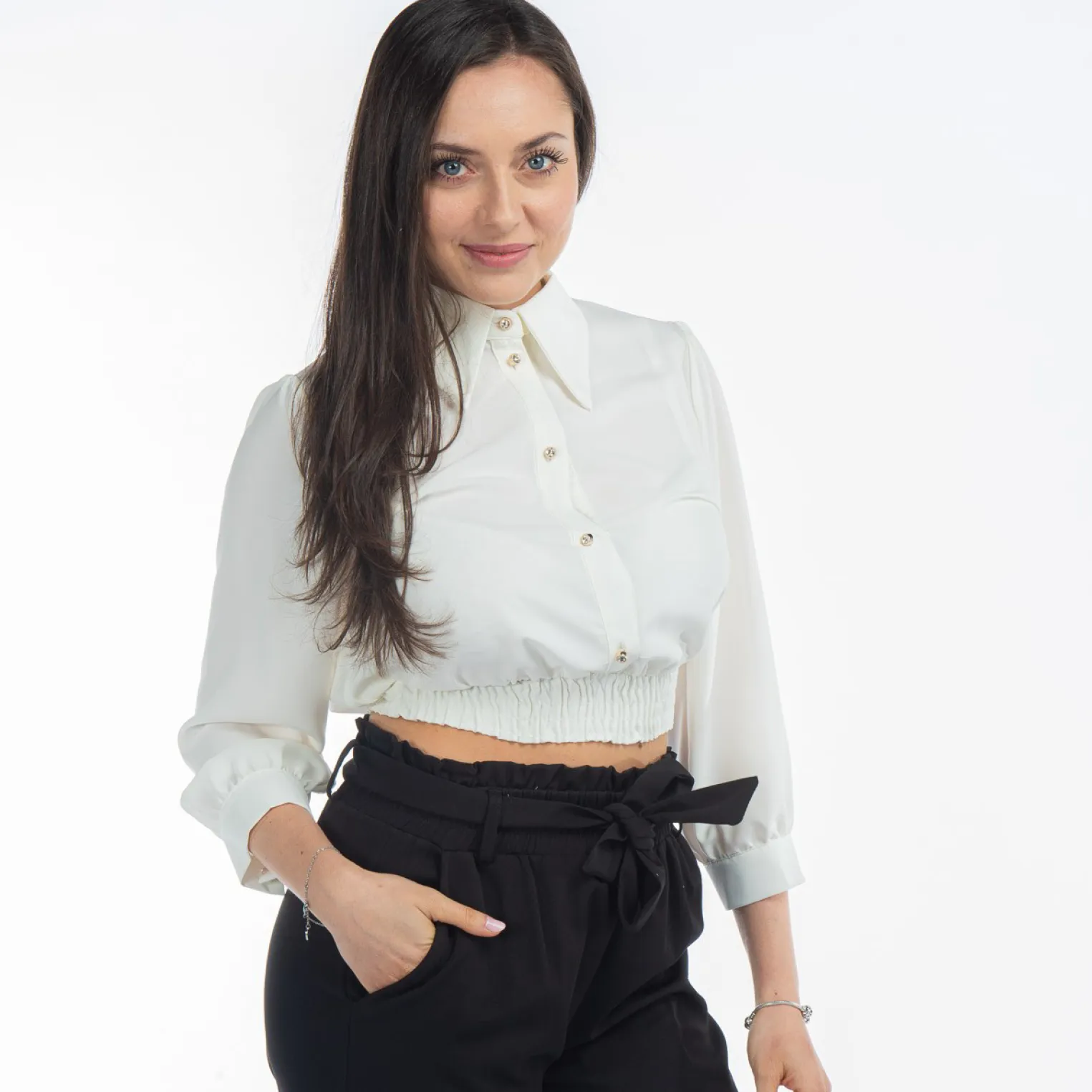 PAQUITA - CAMICIA MANICA 3/4 UNITO BOTTONI ORO