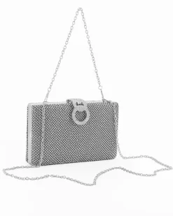 Pochette clutch argento con strass argento e chiusura tre anelli con strass - DIVAS