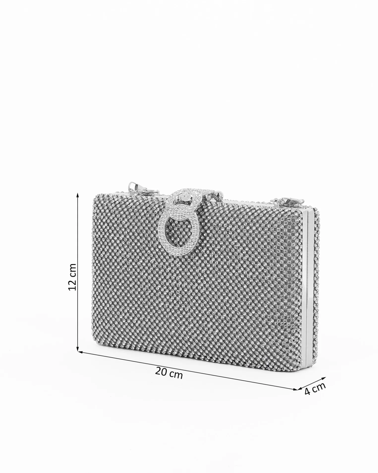 Pochette clutch argento con strass argento e chiusura tre anelli con strass - DIVAS