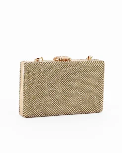 Pochette clutch oro con strass argento e chiusura tre anelli con strass - DIVAS