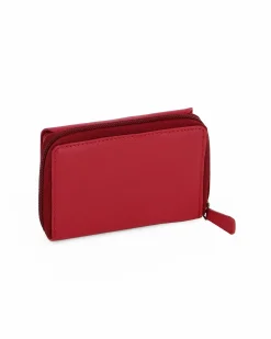 Portafoglio donna rosso e blu con incisione logo frontale e patta, in VERA PELLE - Laura Biagiotti