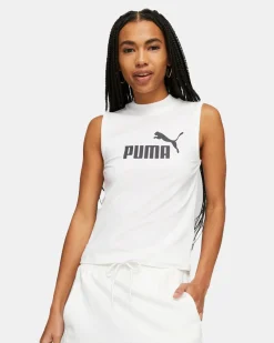 PUMA - Canotta da donna bianca slim fit con logo nero