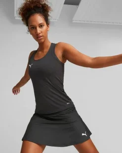 PUMA - Canotta da padel donna nera in tessuto traspirante con logo bianco
