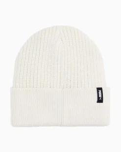 PUMA - Cappello invernale a coste bianco con logo metallizzato