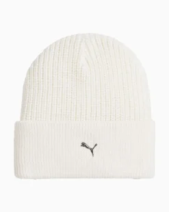 PUMA - Cappello invernale a coste bianco con logo metallizzato