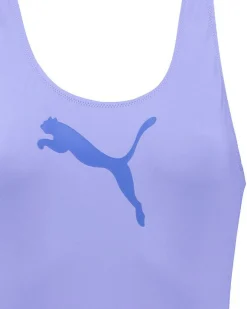 PUMA - Costume da bagno intero lilla con logo viola