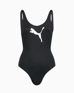 PUMA - Costume da bagno intero nero con logo bianco