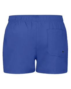 PUMA - Costume da bagno pantaloncino corto blu con logo arancione fluo