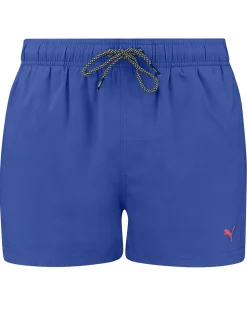 PUMA - Costume da bagno pantaloncino corto blu  con logo arancione fluo