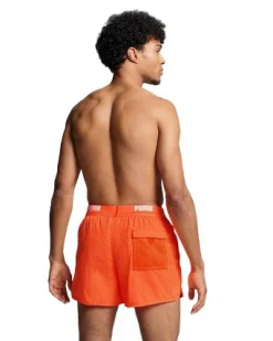 PUMA - Costume da bagno pantaloncino corto arancione con elastico in vita e logo bianco