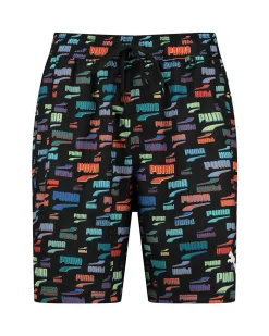PUMA - Costume pantaloncino corto nero con stampa logo colorata