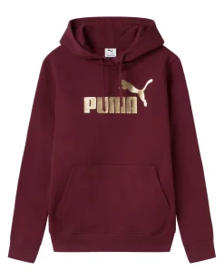 PUMA - FELPA BORDEAUX CON CAPPUCCIO ESSENTIAL +TEXTURED FOIL BIG LOGO DA DONNA, 692198-96