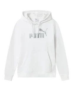 PUMA - FELPA CON CAPPUCCIO BIANCA ESSENTIAL +TEXTURED FOIL BIG - DA DONNA, 688915-02