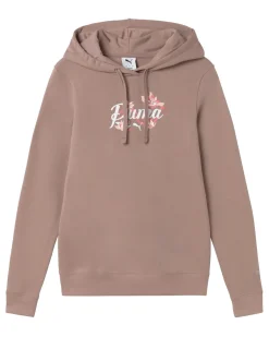 PUMA - FELPA CON CAPPUCCIO MARRONE ROSATO FLORAL GRAPHIC CAT HD DA DONNA, 694456-88