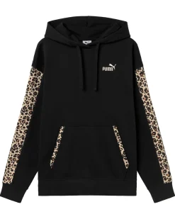 PUMA - FELPA CON CAPPUCCIO NERA LEOPARDATA ESSENTIAL GRAPHIC ANIMAL COMFORT DA DONNA , 688084-51