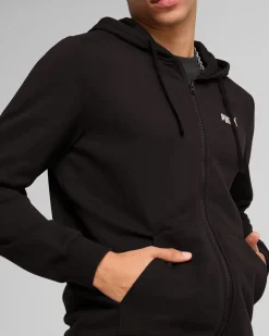 PUMA - FELPA CON CAPPUCCIO NERA ESSENTIAL N. 1 LOGO FZ HD - DA UOMO, 682588-01