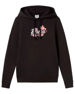 PUMA - FELPA CON CAPPUCCIO NERA FLORAL GRAPHIC CAT HD DA DONNA, 694456-01