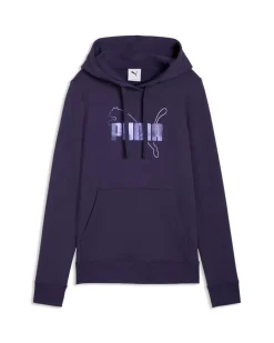 PUMA - FELPA CON CAPPUCCIO VIOLA ESSENTIAL LOGO LAB METALLIC ROSA DA DONNA, 691829-64
