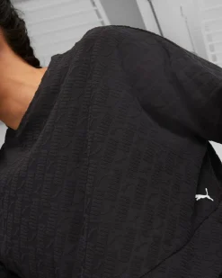 PUMA - Felpa crop da donna nera in tessuto traspirante
