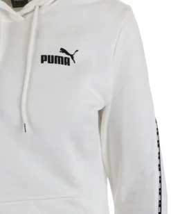 PUMA - Felpa da donna bianco con cappuccio e logo nero